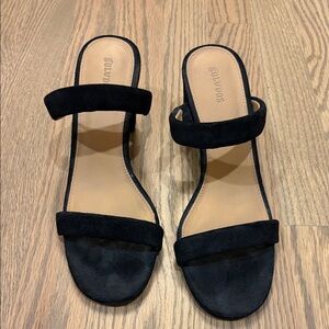 Soludos Black Suede Double-Strap Slide Mules